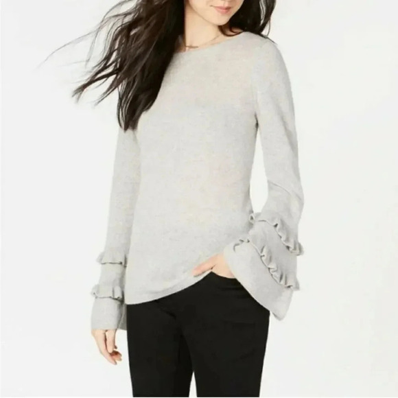 CHARTER CLUB Pure‎ Cashmere Double-Ruffle Sweater Gray Size Medium - Picture 1 of 9